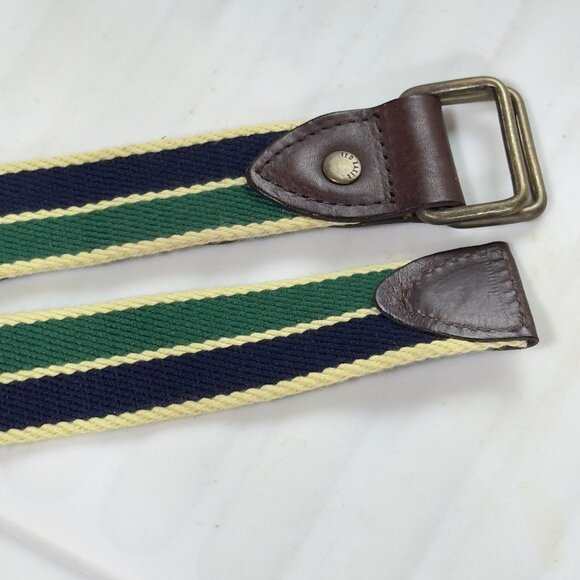 TED BAKER Mens Stripe Belt Blue & Green Polyester Blend Leather Trim Size 34 - Picture 4 of 9